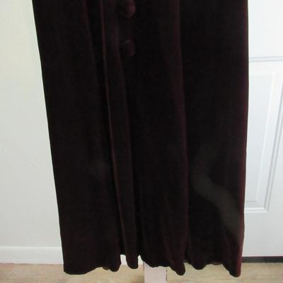 Vintage Maroon Velvet Dress With Off White Crocheted Trim, Nice!