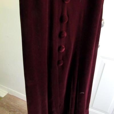 Vintage Maroon Velvet Dress With Off White Crocheted Trim, Nice!