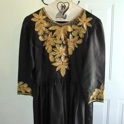 Vintage Black Dress With Gold Sequin and Bead Neckline Trim