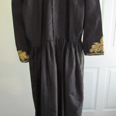 Vintage Black Dress With Gold Sequin and Bead Neckline Trim