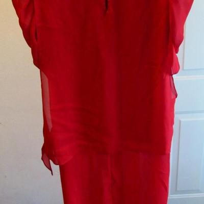 Vintage 1970s Red Evening Dress With Bead Trim
