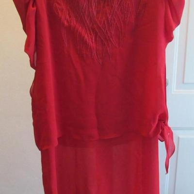 Vintage 1970s Red Evening Dress With Bead Trim
