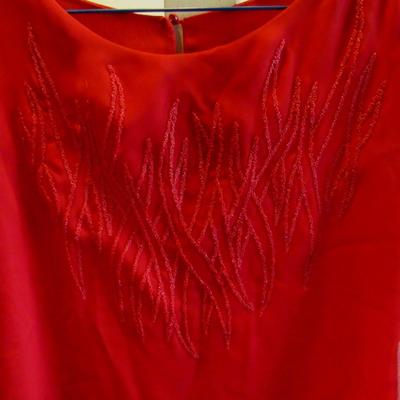 Vintage 1970s Red Evening Dress With Bead Trim