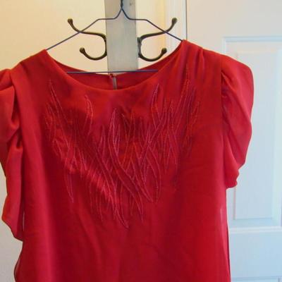 Vintage 1970s Red Evening Dress With Bead Trim