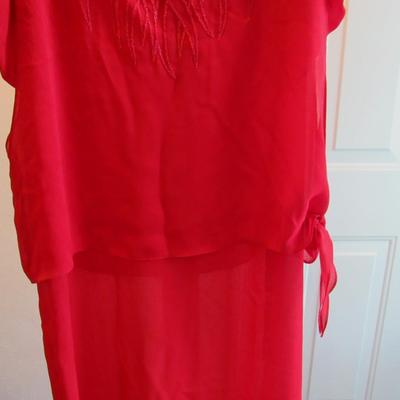 Vintage 1970s Red Evening Dress With Bead Trim