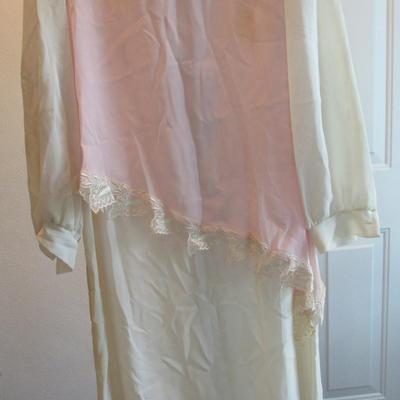 Vintage 1970s Ladies Evening Dress With Asymmetrical Drop Waist With Lace Trim