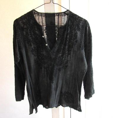 Vintage Ladies 1970s Semi Sheer Black Lacy Top