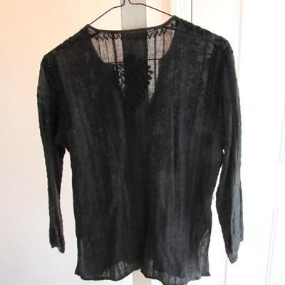 Vintage Ladies 1970s Semi Sheer Black Lacy Top