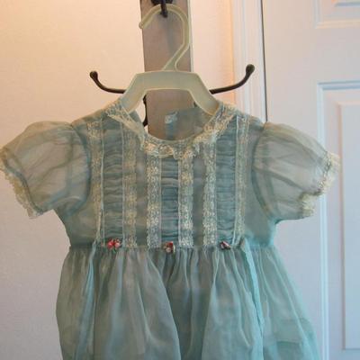 Vintage Childs Semi Sheer Blue Dress, Small Girl