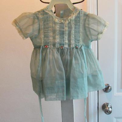 Vintage Childs Semi Sheer Blue Dress, Small Girl