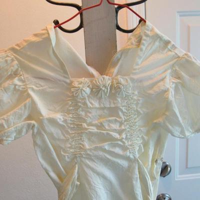 Vintage Girl's White Dress With Fabric Flowers and Very Puffy Sleeves