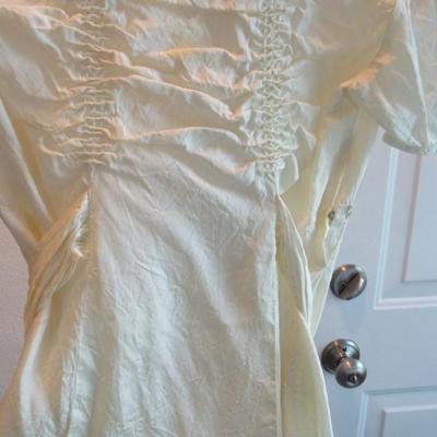 Vintage Girl's White Dress With Fabric Flowers and Very Puffy Sleeves