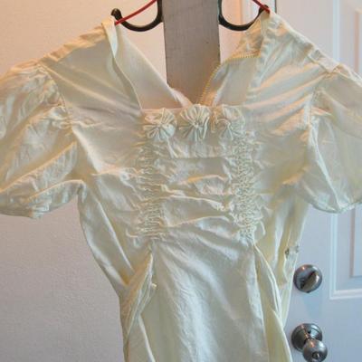 Vintage Girl's White Dress With Fabric Flowers and Very Puffy Sleeves
