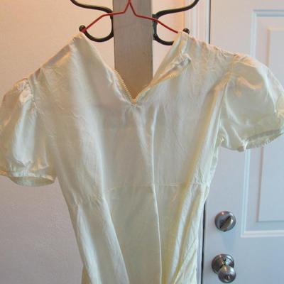 Vintage Girl's White Dress With Fabric Flowers and Very Puffy Sleeves