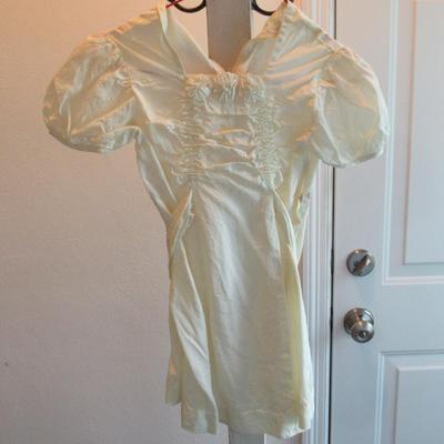 Vintage Girl's White Dress With Fabric Flowers and Very Puffy Sleeves