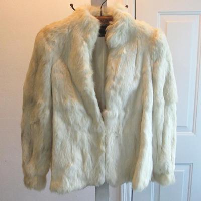 Vintage Ladies White Rabbit Fur Jacket, Jacques Saint Laurent For City Furs