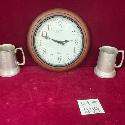 Lot# 229 Sterling & Noble Clock Co. Clock / Pair of Aluminum Mugs
