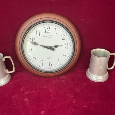 Lot# 229 Sterling & Noble Clock Co. Clock / Pair of Aluminum Mugs