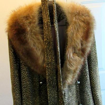 Vintage Ladies Long Coat, Fur Collar and Hem