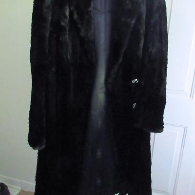 Vintage Ladies Long Black Fur Coat, Possibly Rabbit Fur