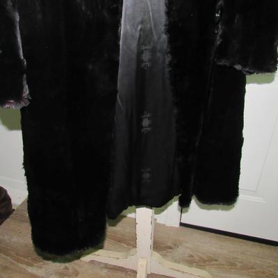 Vintage Ladies Long Black Fur Coat, Possibly Rabbit Fur