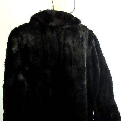 Vintage Longer Length Dark Black Fur Coat, Possible Rabbit Fur
