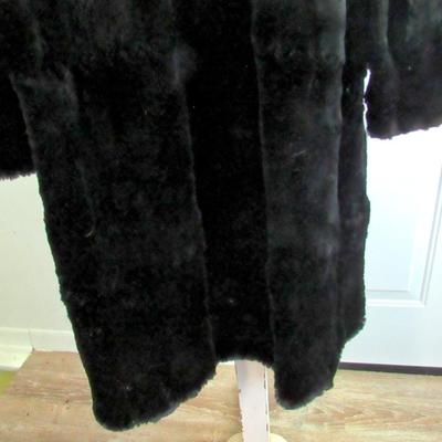 Vintage Longer Length Dark Black Fur Coat, Possible Rabbit Fur