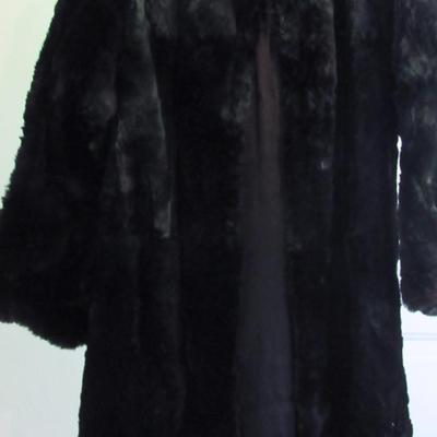 Vintage Longer Length Dark Black Fur Coat, Possible Rabbit Fur