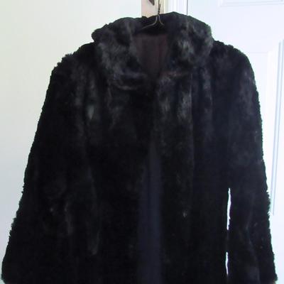 Vintage Longer Length Dark Black Fur Coat, Possible Rabbit Fur