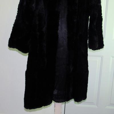 Vintage Longer Length Dark Black Fur Coat, Possible Rabbit Fur