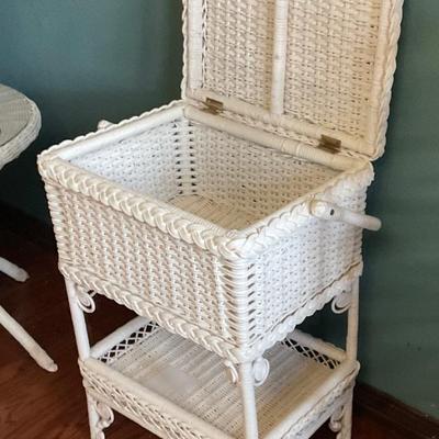 White wicker sewing table