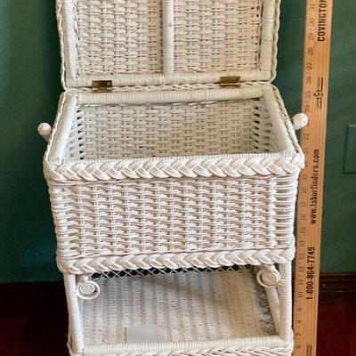 White wicker sewing table