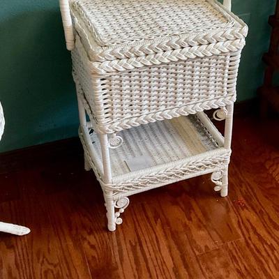 White wicker sewing table