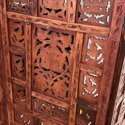 6Ft Tall 4-Panel Carved Wood Room Divider