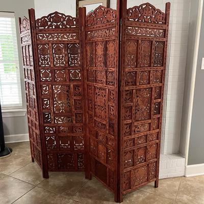 6Ft Tall 4-Panel Carved Wood Room Divider