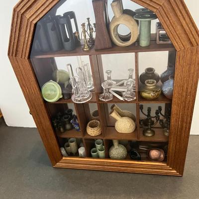 "Ye Lil' Ol' Curio" Wood & Glass Cabinet Filled with Miniatures