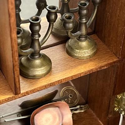 "Ye Lil' Ol' Curio" Wood & Glass Cabinet Filled with Miniatures