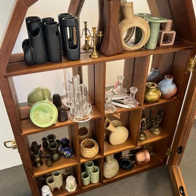 "Ye Lil' Ol' Curio" Wood & Glass Cabinet Filled with Miniatures