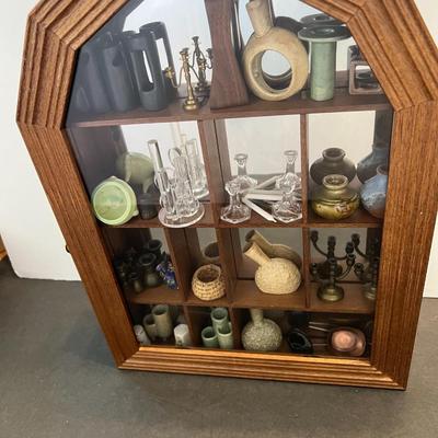 "Ye Lil' Ol' Curio" Wood & Glass Cabinet Filled with Miniatures