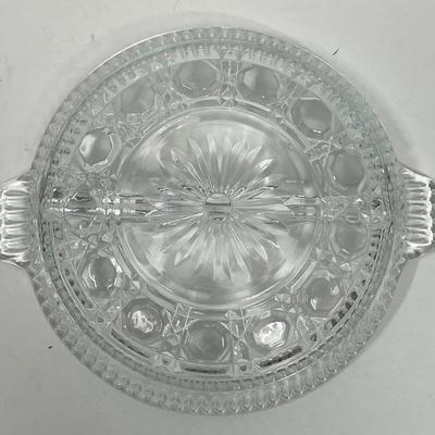 Vintage Indiana Clear Glass Divided Relic Dish with handles