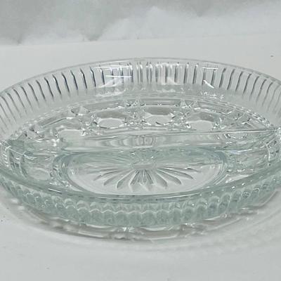 Vintage Indiana Clear Glass Divided Relic Dish with handles