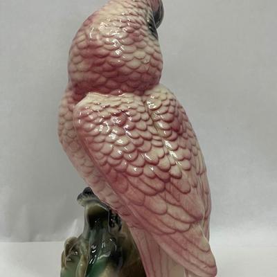 Large Vintage Porcelain Statue figurine Pink Cockatoo Parrot Bird