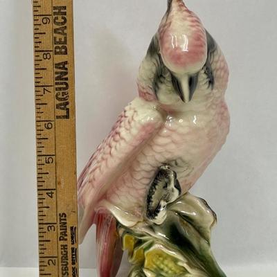 Large Vintage Porcelain Statue figurine Pink Cockatoo Parrot Bird