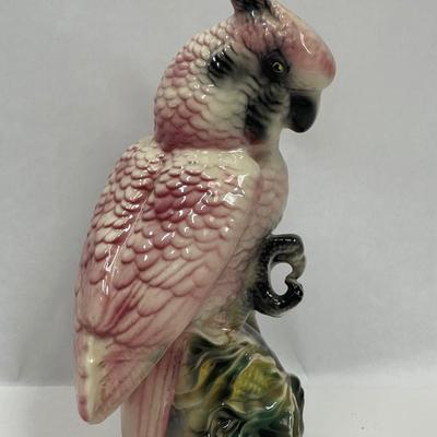 Large Vintage Porcelain Statue figurine Pink Cockatoo Parrot Bird