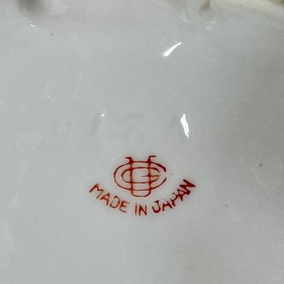 Vintage White Porcelain Basket Shaped Vase with pink ceramic flowers