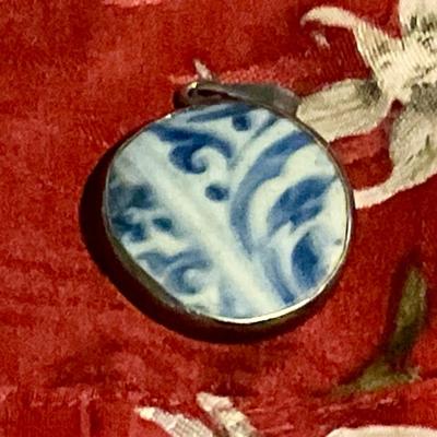 Recycled pottery shard pendent with sterling silver bezel