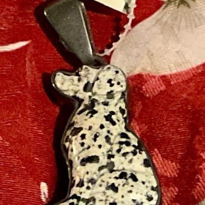 Porcelain dog figure in sterling silver bezel