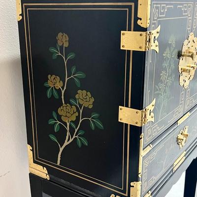 Black Lacquered Hand Painted Chest