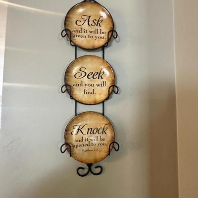 Dicksons Ask, Seek, Knock Ceramic Mini Wall Plates With Metal Display Rack, Set of 3