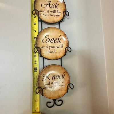 Dicksons Ask, Seek, Knock Ceramic Mini Wall Plates With Metal Display Rack, Set of 3